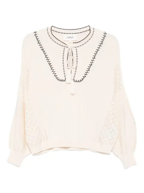 Ba&Sh Bausca embroidered tassel-neck top