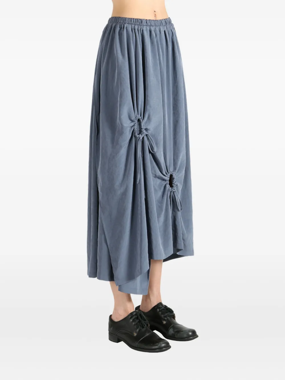 Y's drawstring-detail asymmetrical midi skirt Blauw