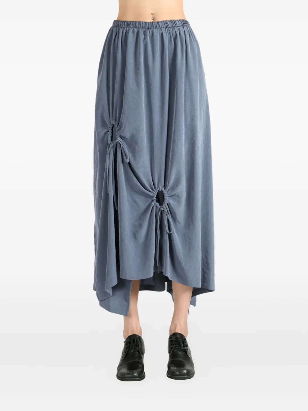 Y's drawstring-detail asymmetrical midi skirt Blauw
