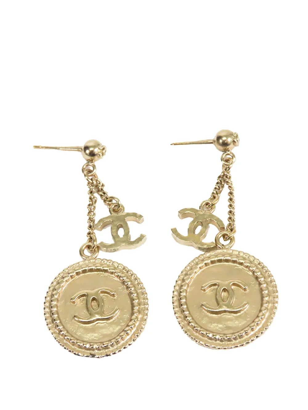 CHANEL Pre-Owned 2015 Gold Plated CC Dangling Push Back Earrings CHANEL Pre-Owned 2015 Gold Plated CC Dangling Push Back Earrings