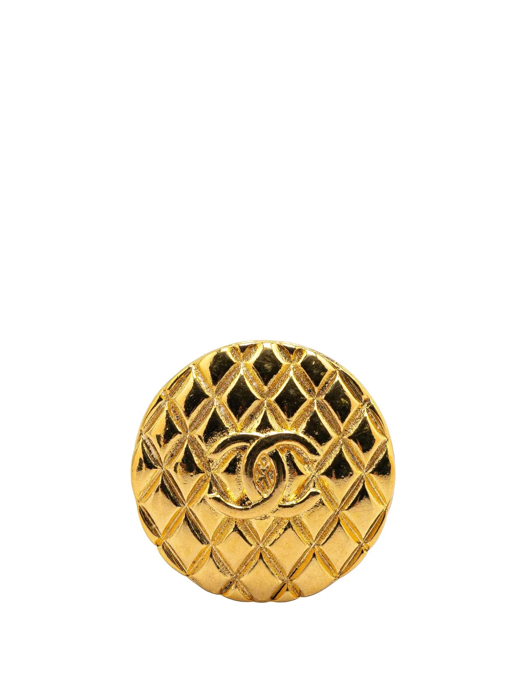 CHANEL Pre-Owned 1980-1990 Gold Plated CC Quilted Round Brooch costume CHANEL Pre-Owned 1980-1990 Gold Plated CC Quilted Round Brooch costume