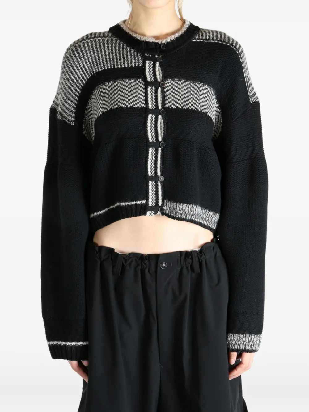 Y's patchwork cropped cardigan Zwart
