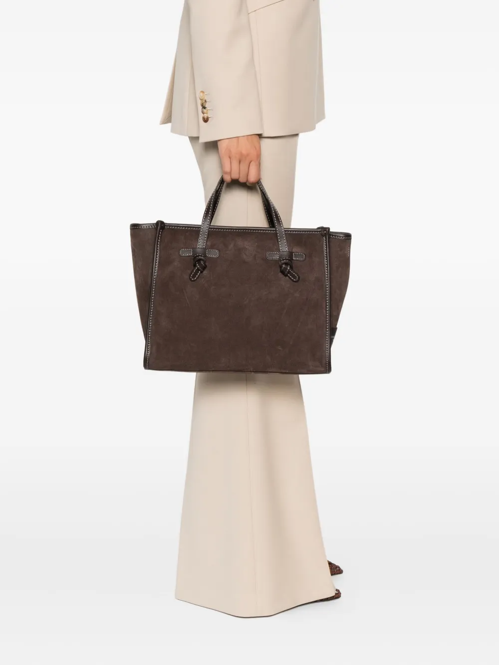GIANNI CHIARINI Miss Marcella suède shopper met geknoopt detail Bruin