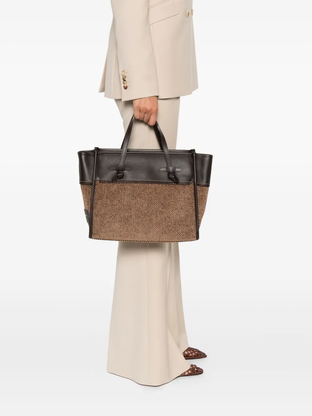 GIANNI CHIARINI Miss Marcella tweed shopper met geknoopt detail Bruin