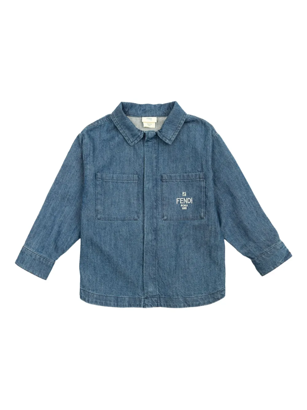 Fendi Kids embroidered-pocket denim shirt | Blue | Image 1