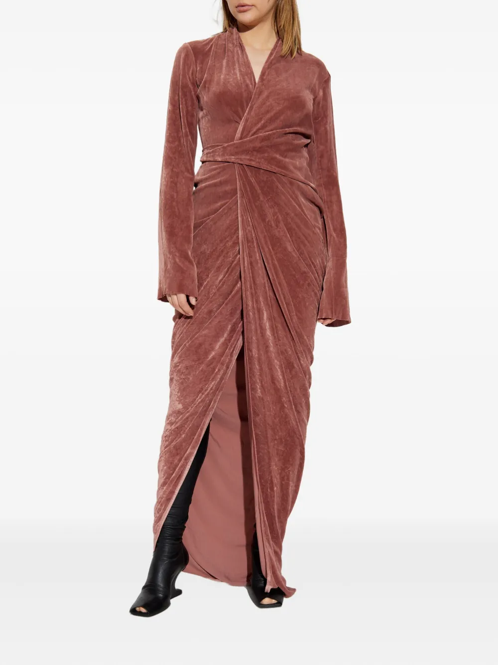 Rick Owens Fluwelen wikkeljurk Rood