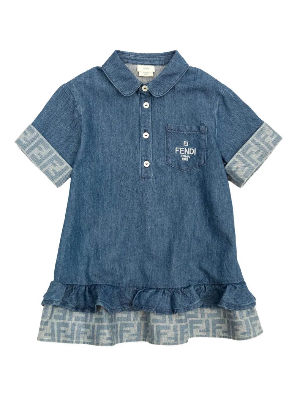 Fendi Kids Jurk met ruches en FF-logo Blauw