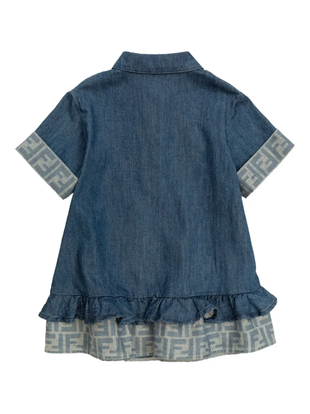 Fendi Kids Jurk met ruches en FF-logo Blauw