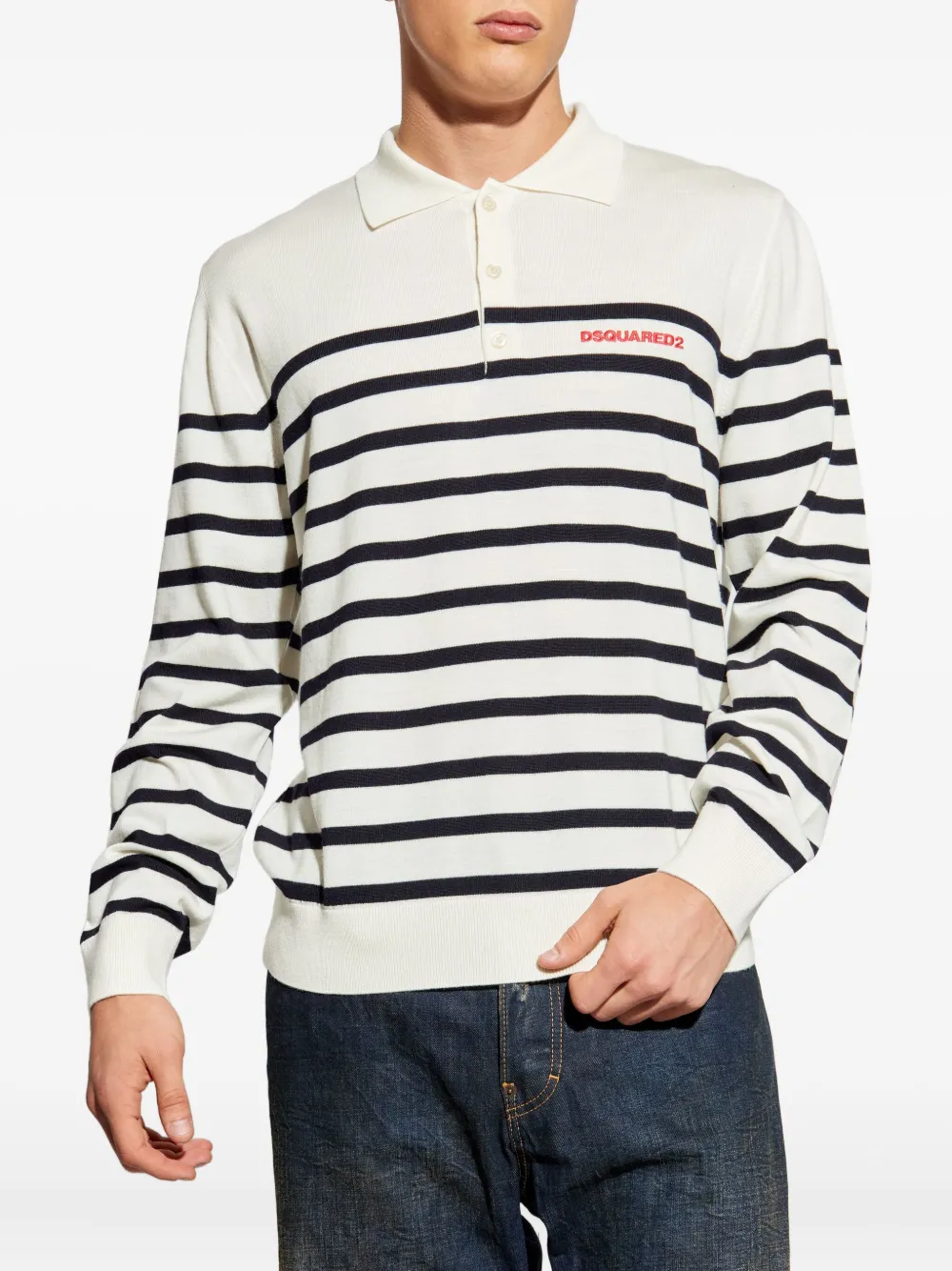 DSQUARED2 Gestreepte trui met polokraag Wit