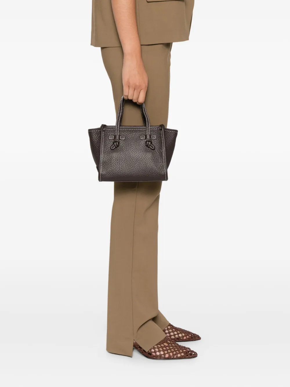 GIANNI CHIARINI Miss Marcella leren shopper met geknoopt detail Bruin