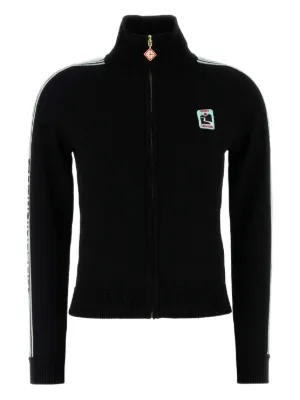 人気商品】CASABLANCA ブラック 刺繍ロゴ カーディガン L サイズ