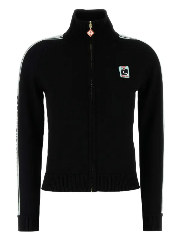 Casablanca Stripe-detail Zip-up Cardigan in Black