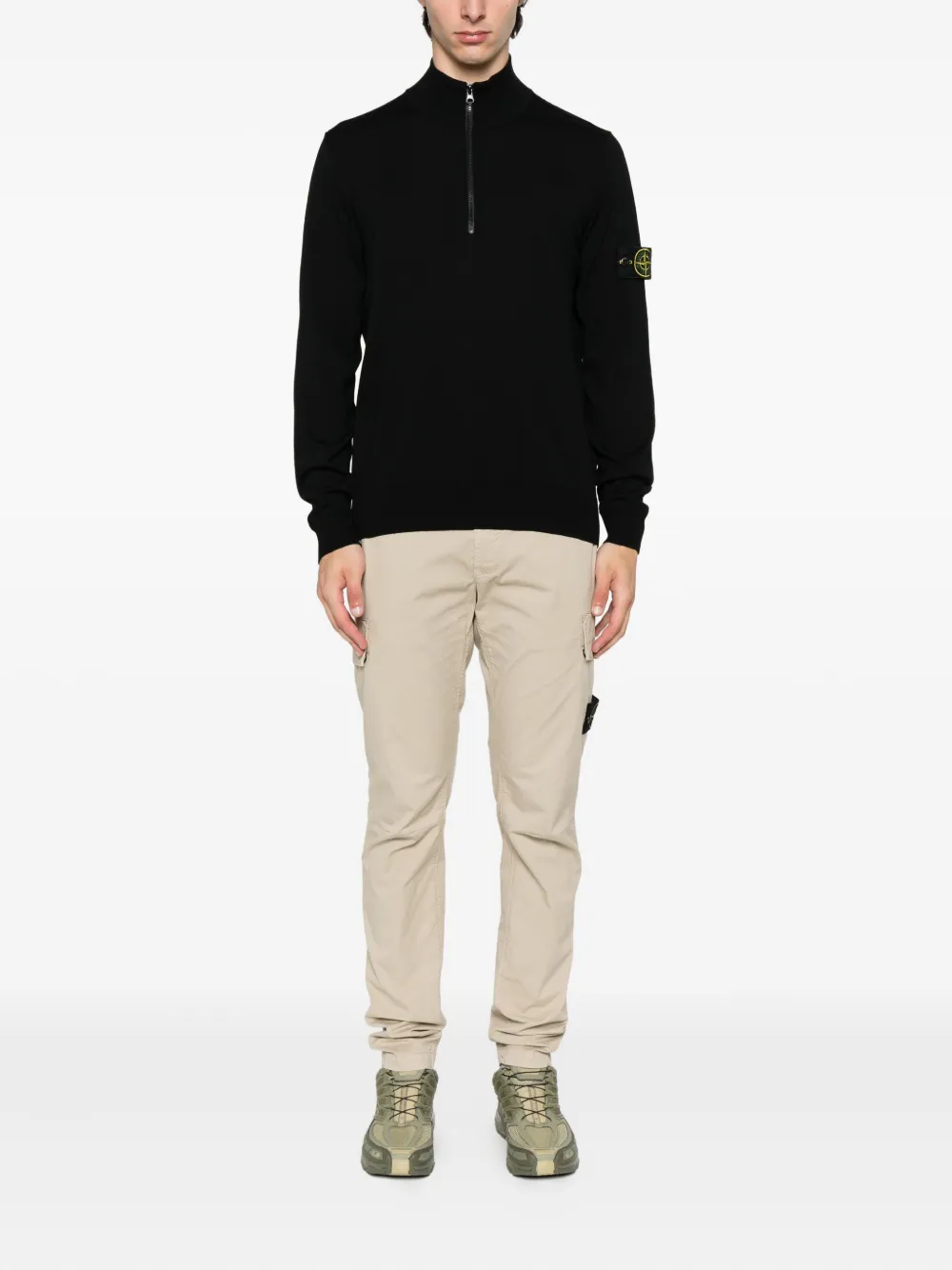 Stone Island Trui met halve rits en logo-applicatie Zwart