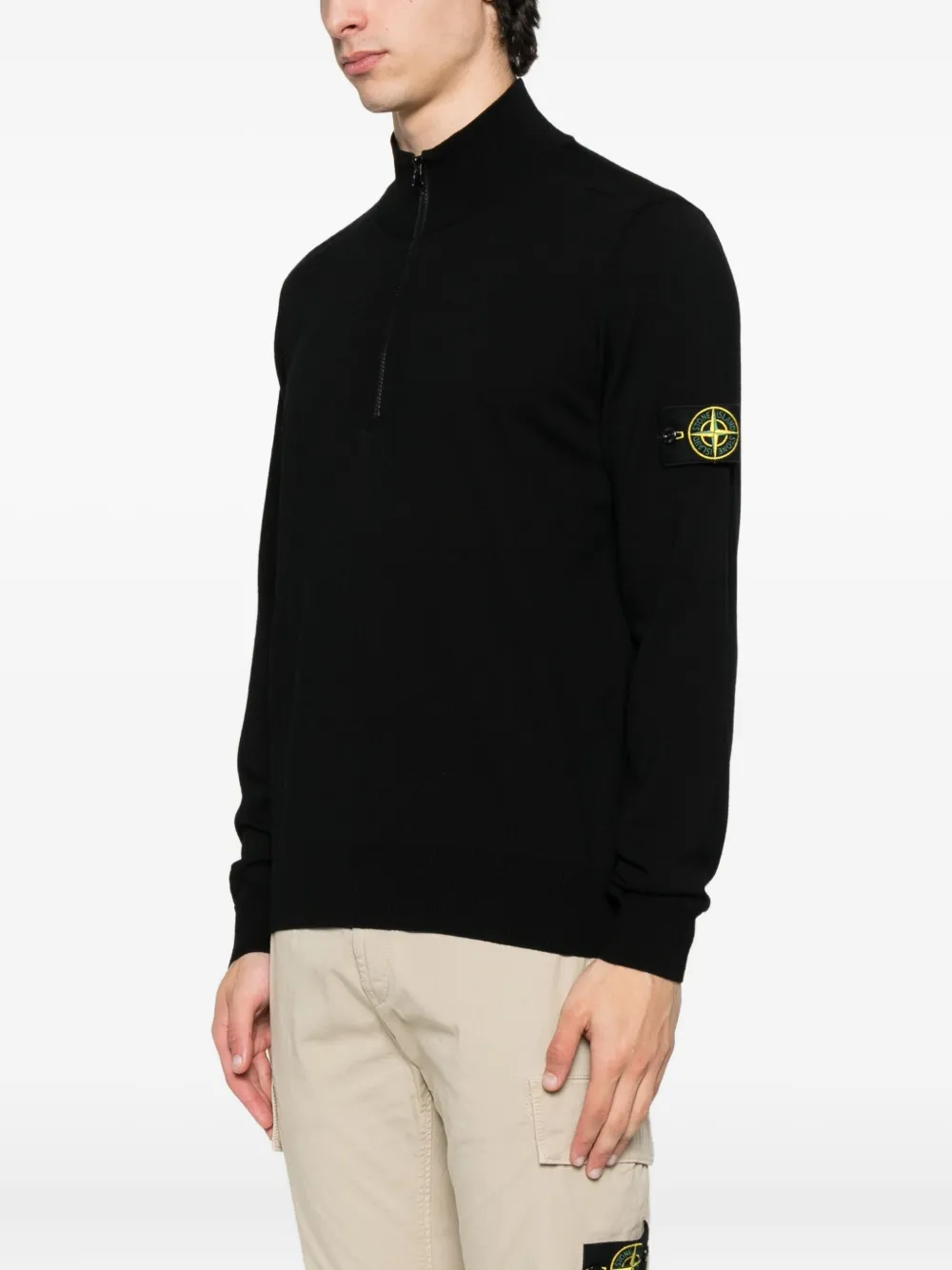Stone Island Trui met halve rits en logo-applicatie Zwart