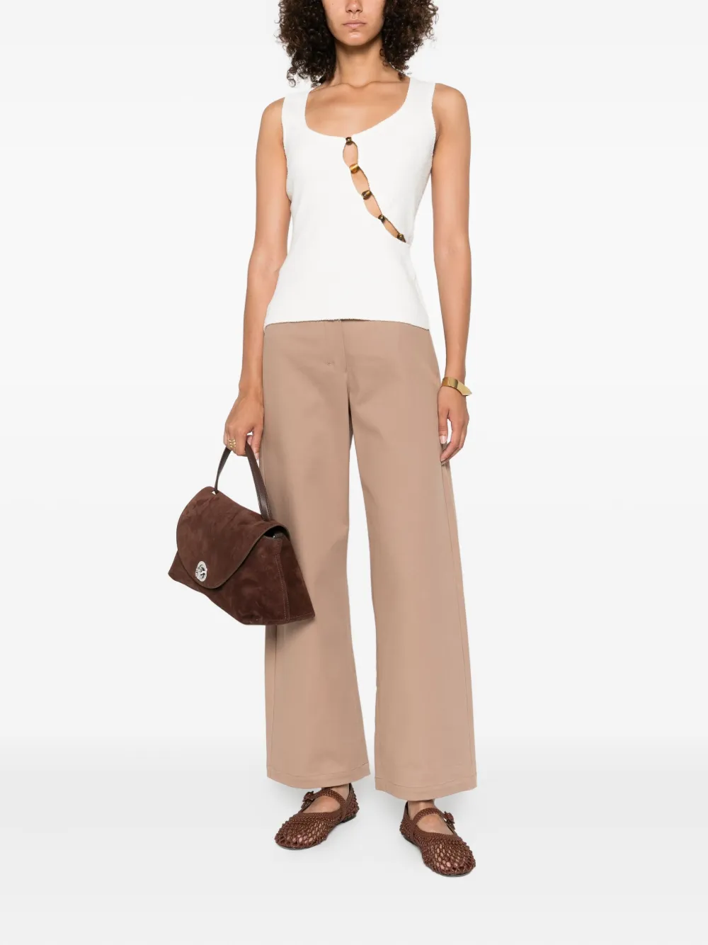'S Max Mara buttoned cotton-blend straight trousers Bruin
