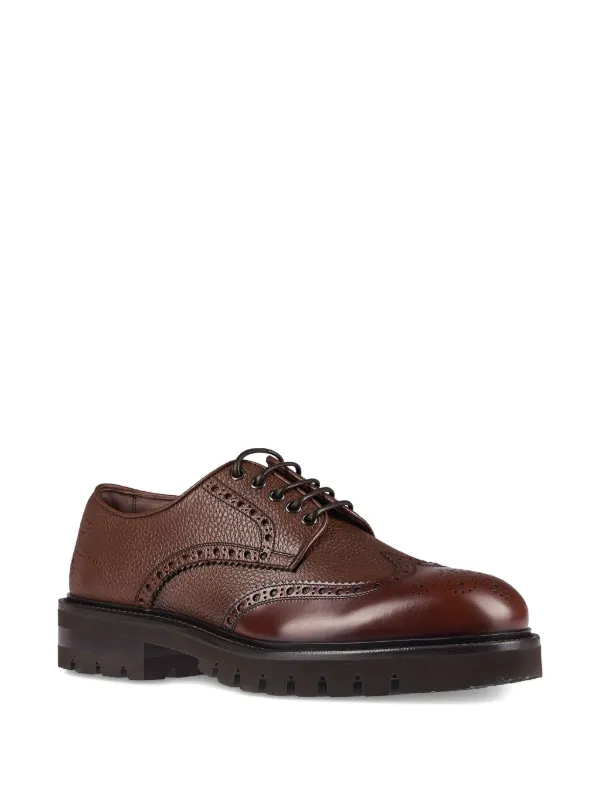 ferragamo brown dress shoes Ferragamo MAXIME Brown Leather Cap Toe Brogue Oxford Men's Dress Shoes  Tramezza