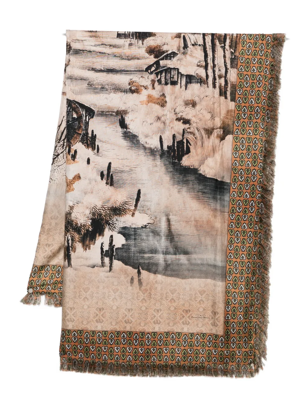 Pierre-Louis Mascia Alopie printed fringed scarf Bruin