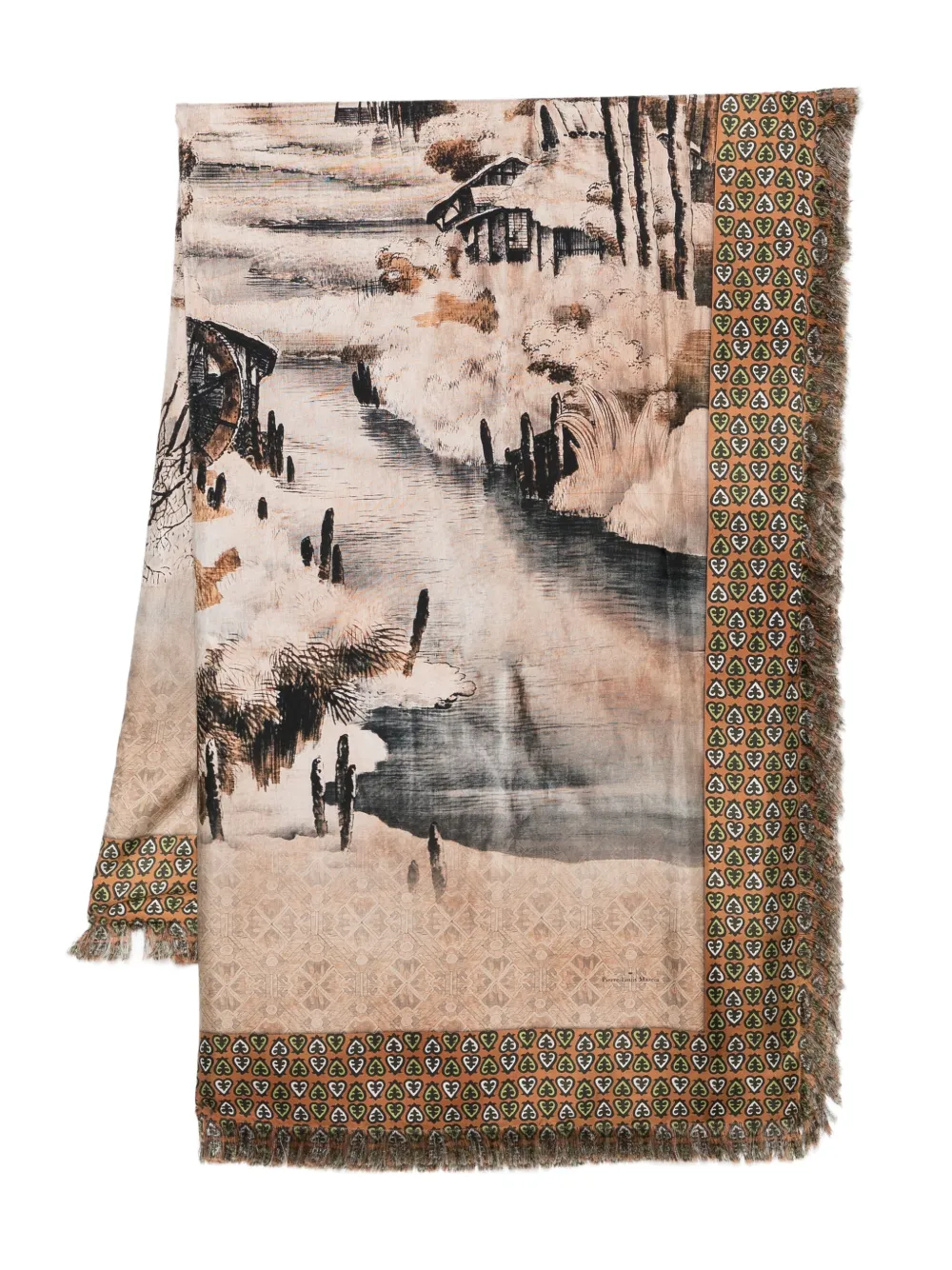 Pierre-Louis Mascia Alopie printed fringed scarf Bruin