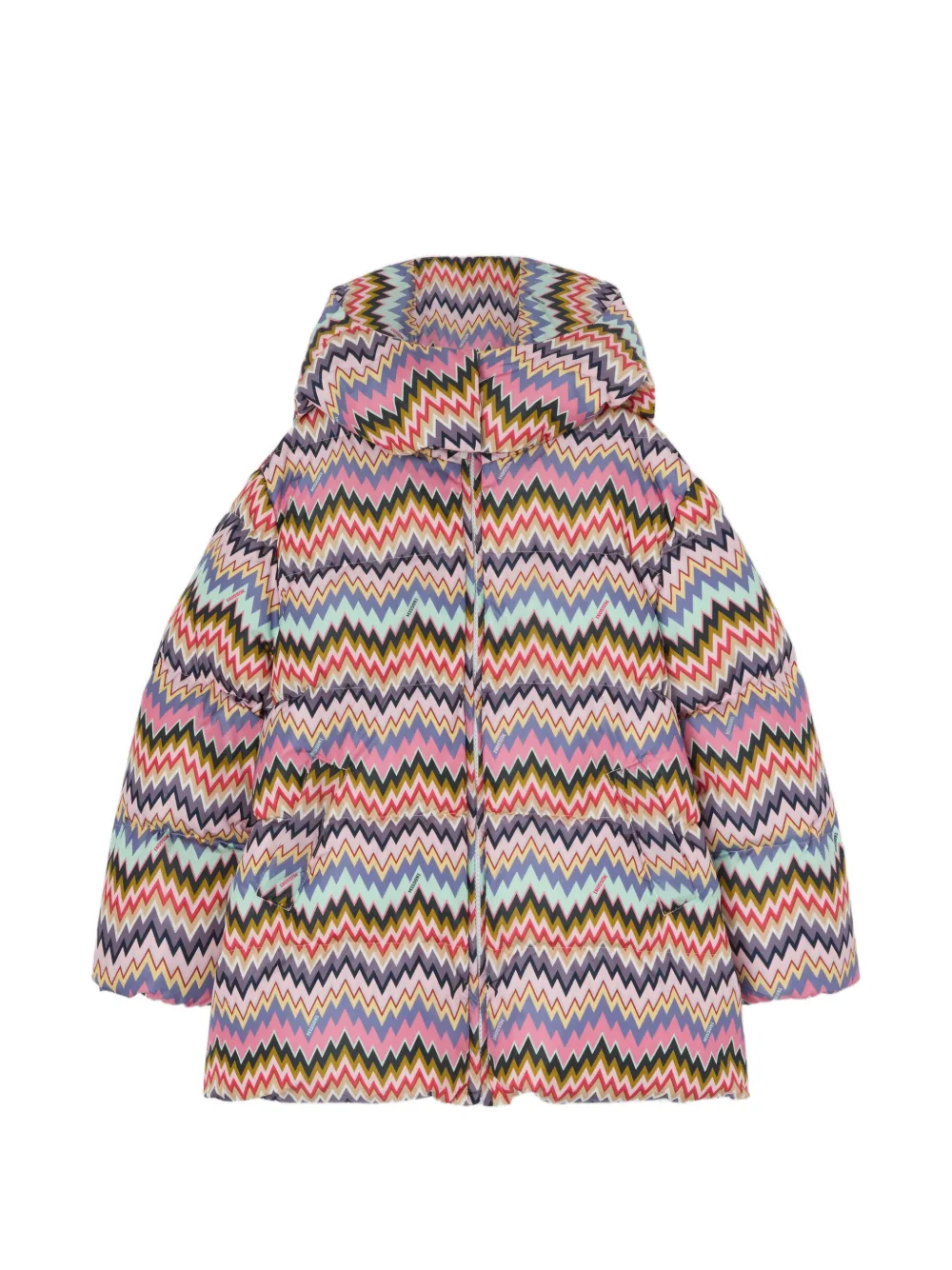 Missoni Kids zigzag-pattern hooded coat - Rosa