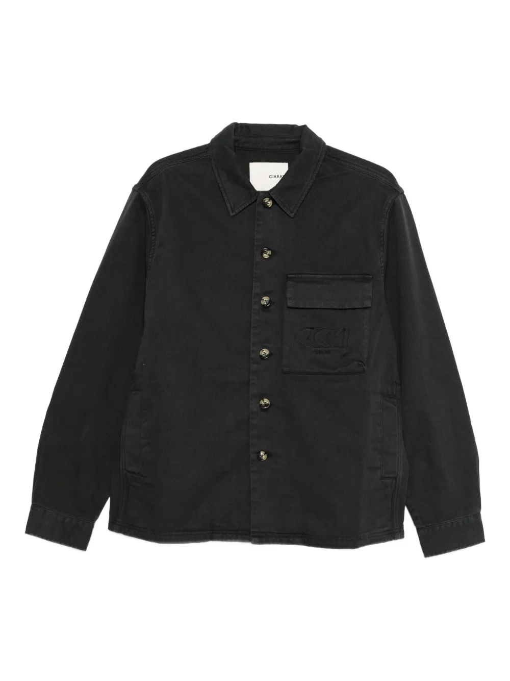 CIARAN embroidered-pocket cotton shirt | Black | Image 1