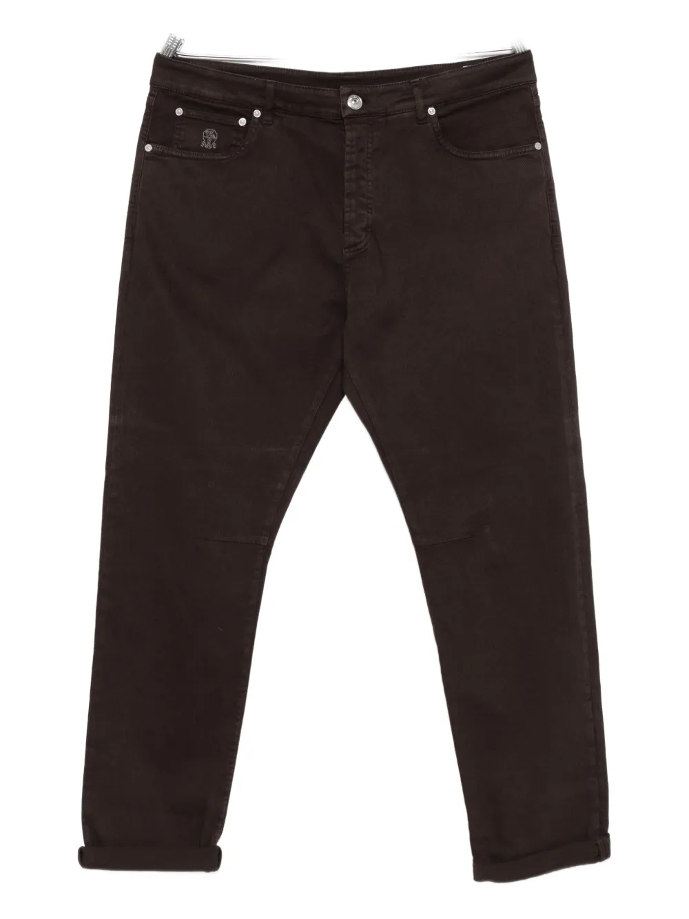 Brunello Cucinelli Embroidered-logo Jeans In Brown