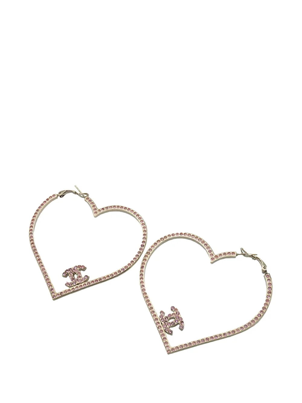 CHANEL Pre-Owned 2005 CC Crystal Heart Hoop Earrings costume earrings CHANEL Pre-Owned 2005 CC Crystal Heart Hoop Earrings costume earrings