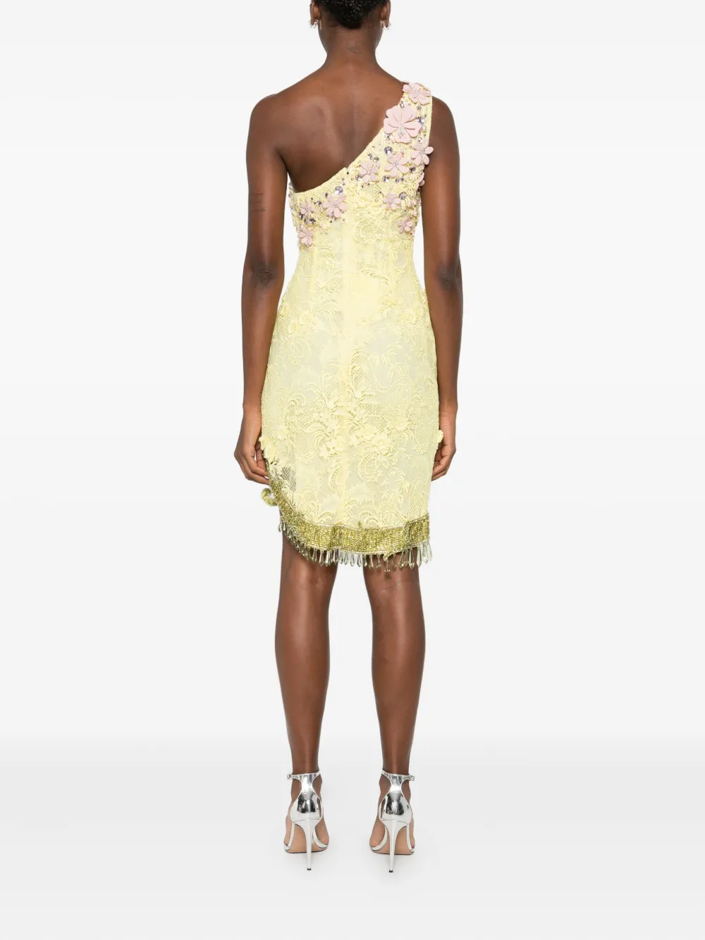 Georges Hobeika Floral-embellished One-shoulder Mini Dress In Yellow