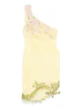 GEORGES HOBEIKA floral-embellished one-shoulder mini dress - Green