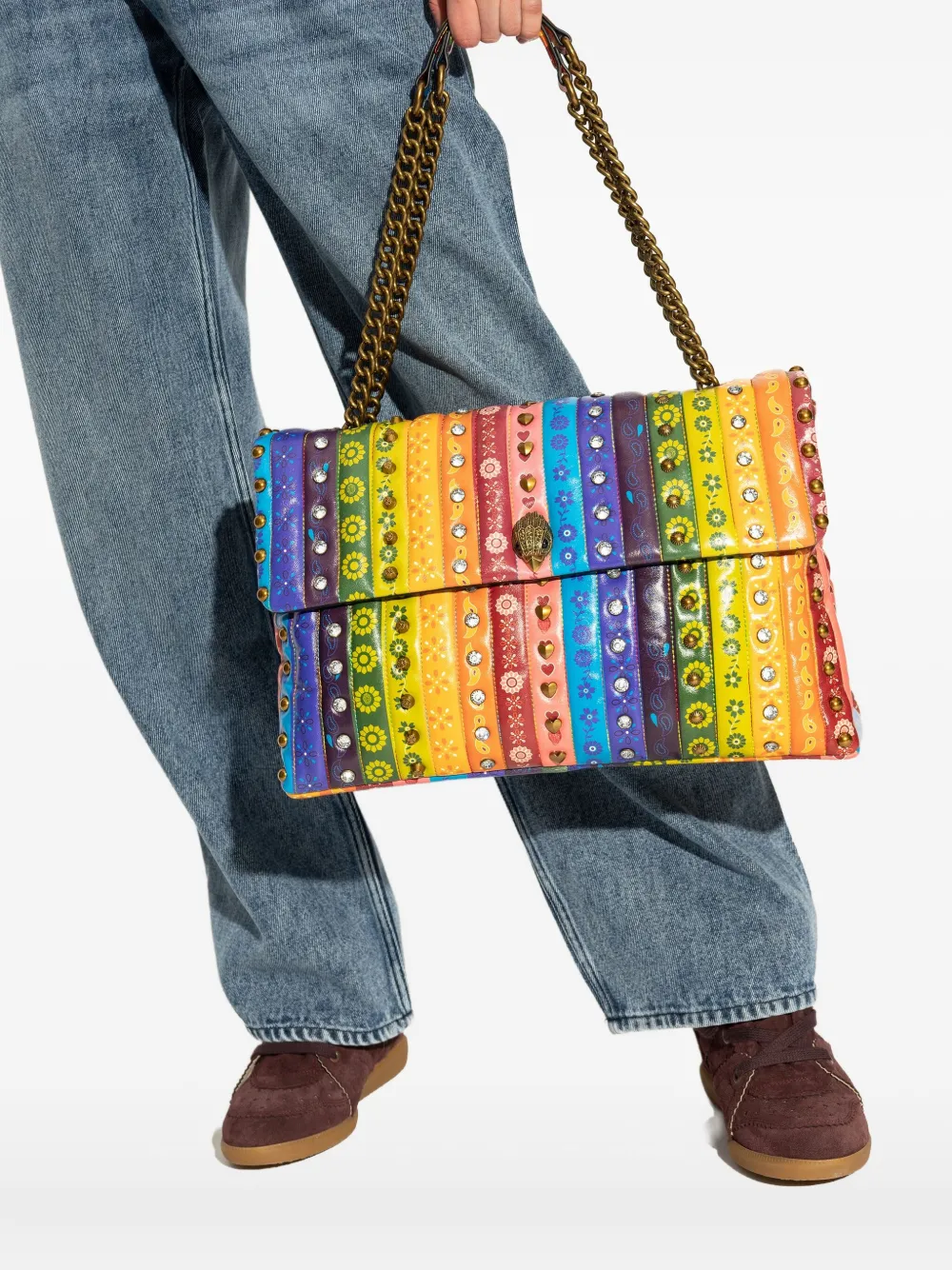 Kurt Geiger London XXL Kensington schoudertas met regenboogstreep Blauw