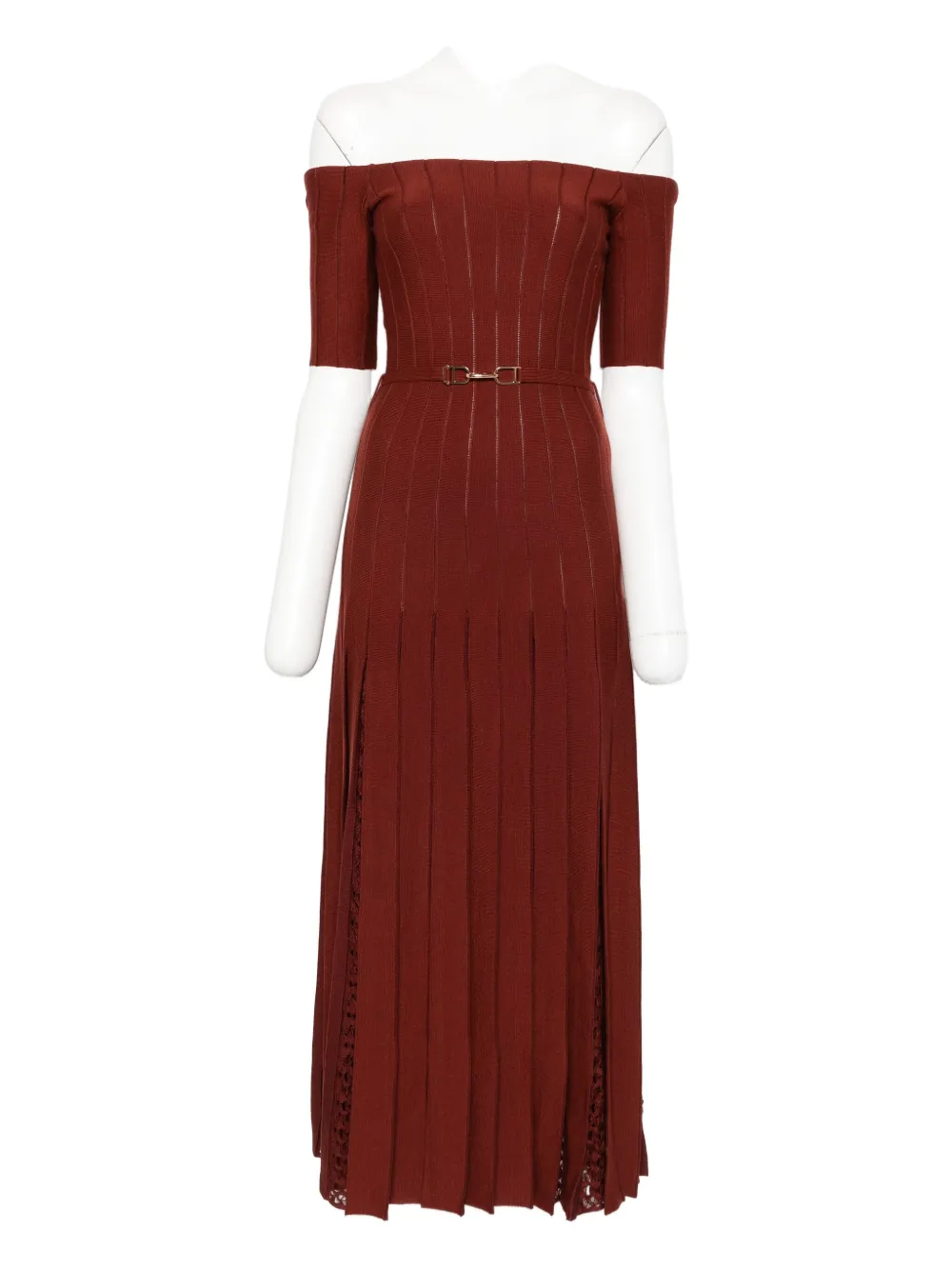 Gabriela Hearst Kurt Knit Pleated Maxi Dress In Burnt Sienna Merino Wool In Burgundy