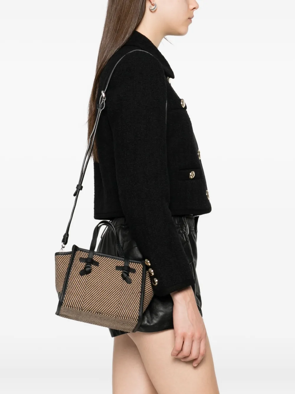 GIANNI CHIARINI Miss Marcella shopper met visgraatpatroon en geknoopt detail Zwart