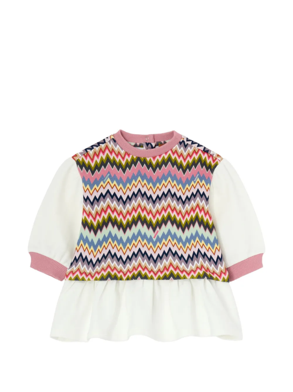 Missoni Kids zigzag-pattern ruffled-hem dress - Pink