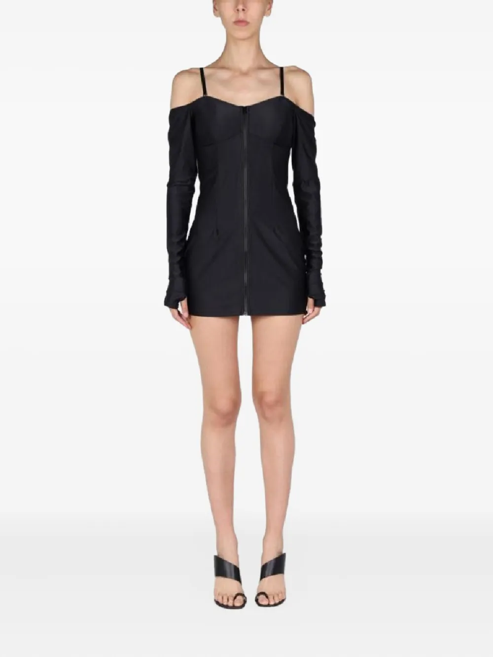 HUALA zip long-sleeved mini dress - Zwart