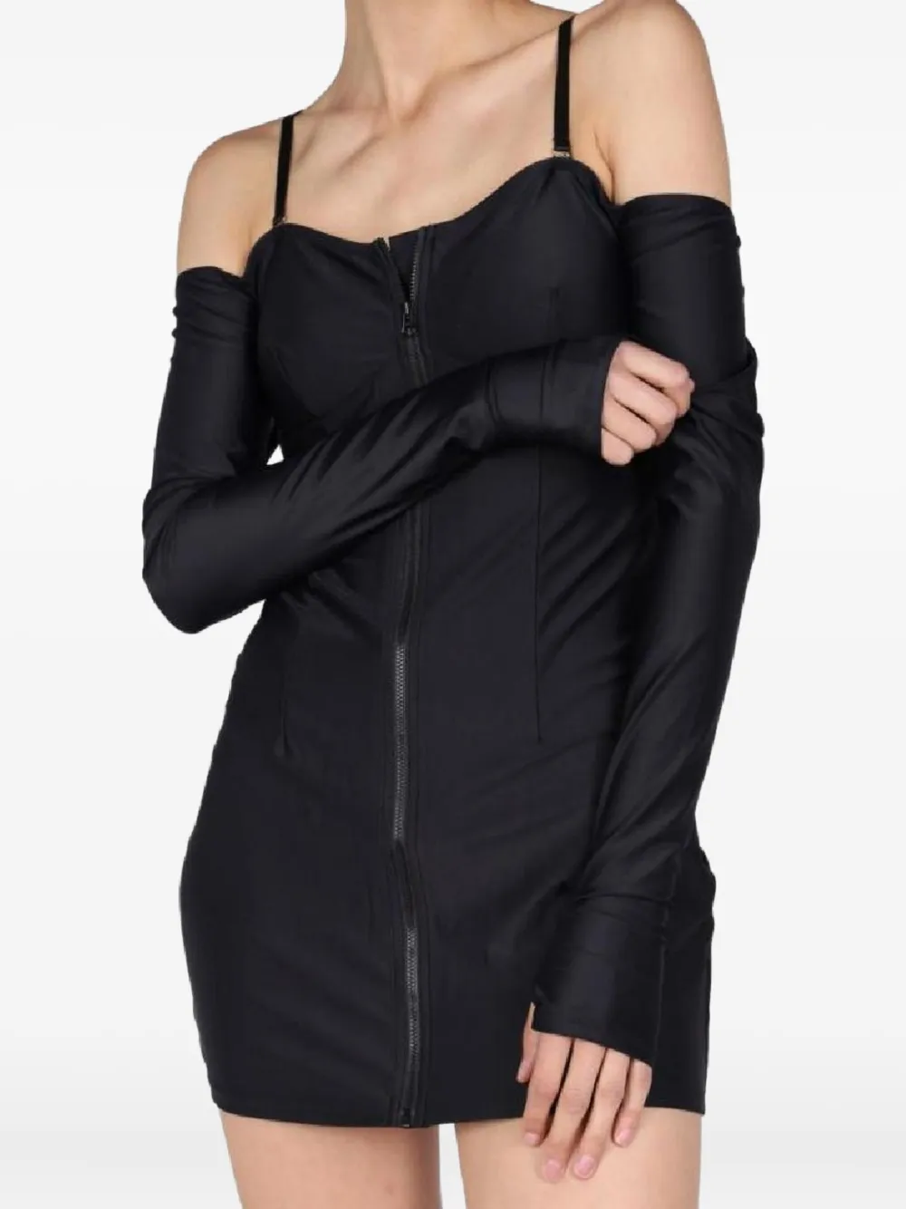 Huala Zip Long-sleeved Mini Dress In Black