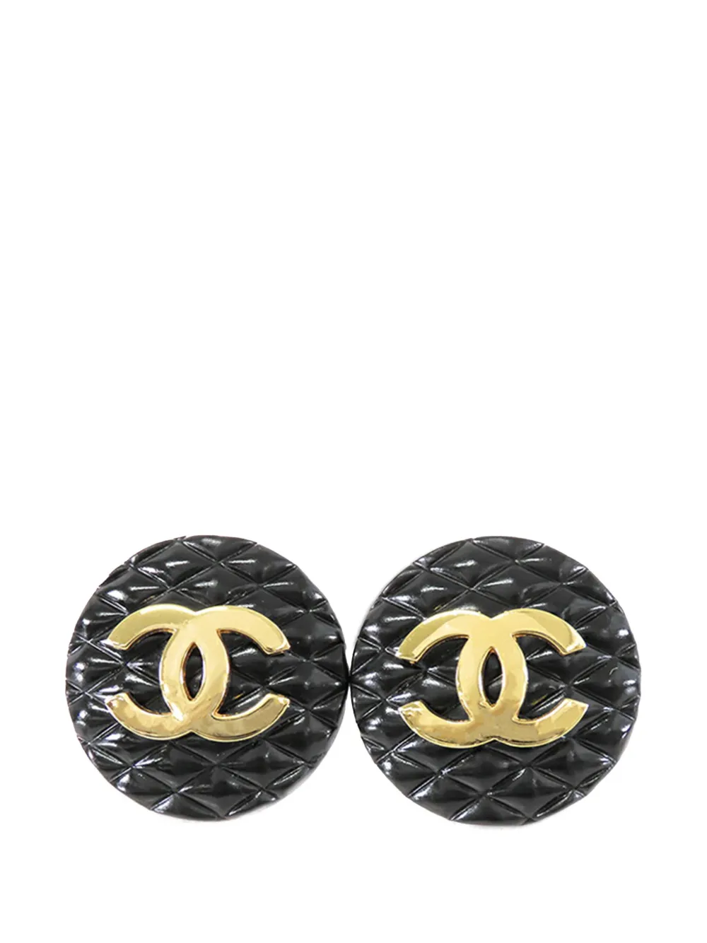 CHANEL Pre-Owned 1980-1990 Resin Quilted CC Button Clip On Earrings CHANEL Pre-Owned 1980-1990 Resin Quilted CC Button Clip On Earrings