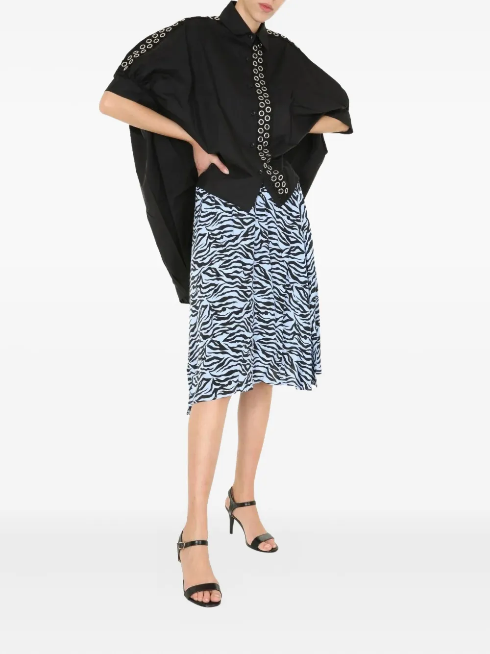 Jovonna Zebra-print Midi Skirt In Blue