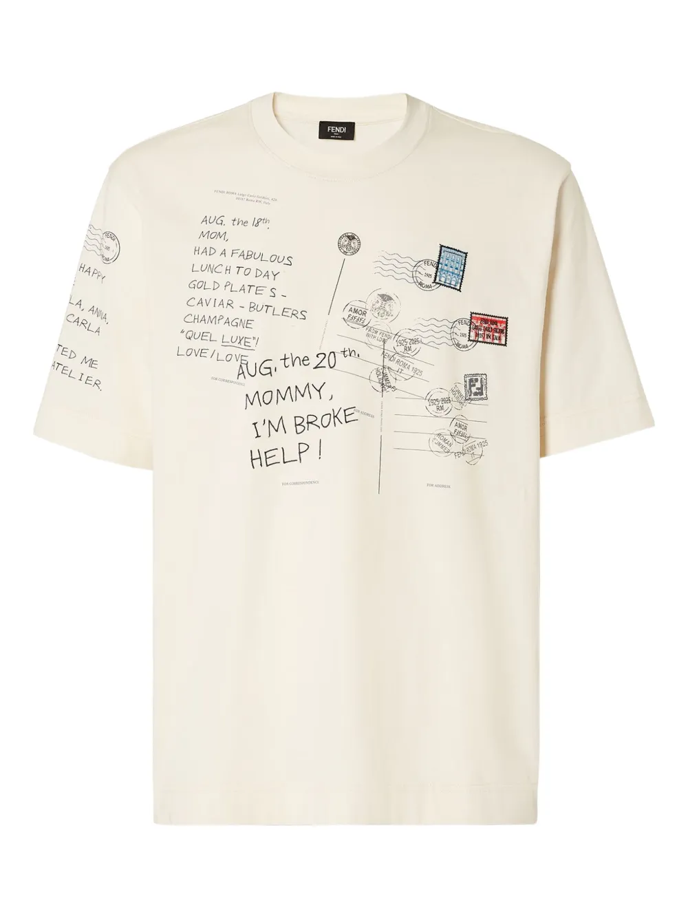 FENDI postcard print cotton T-shirt - ホワイト FENDI postcard print cotton T-shirt - ホワイト