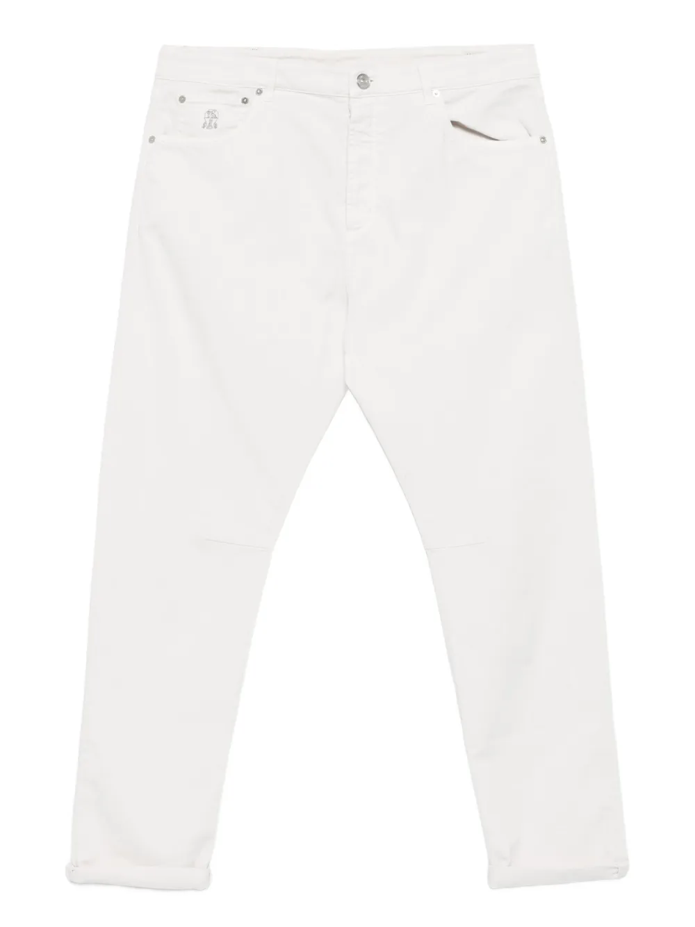 Brunello Cucinelli Jeans met logoplakkaat en vijf zakken Wit