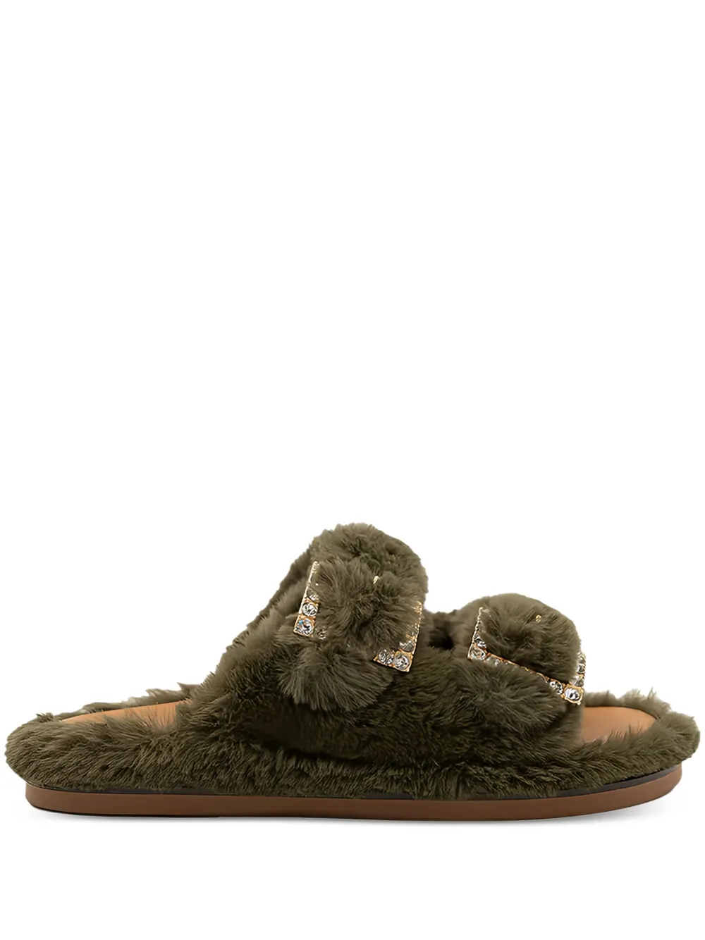 ALIBI Greta double-buckle eco-fur slippers Green