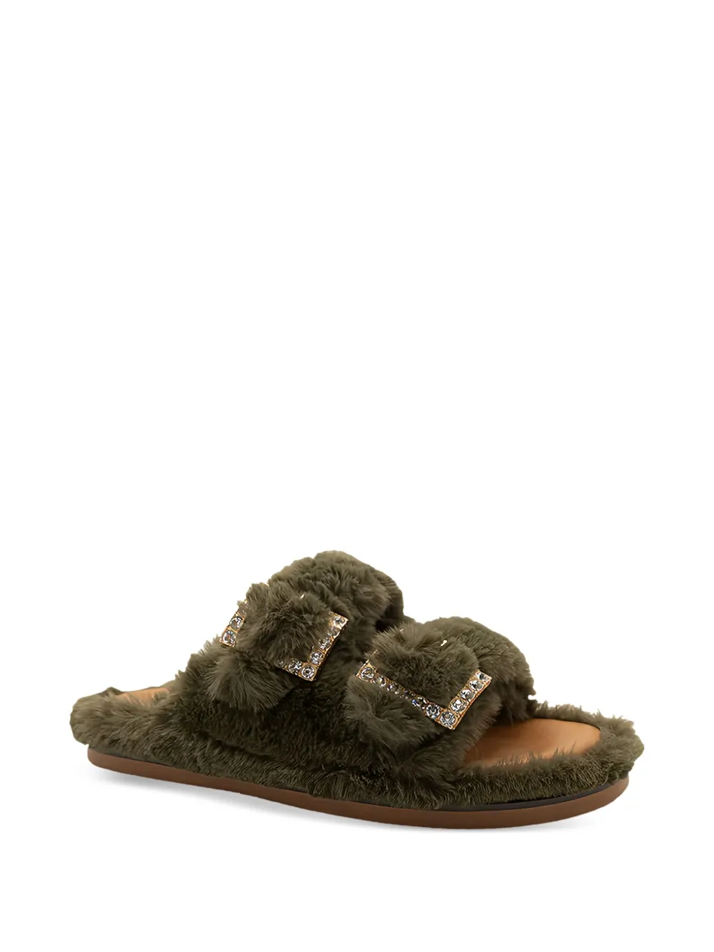 ALIBI Greta double-buckle eco-fur slippers Green