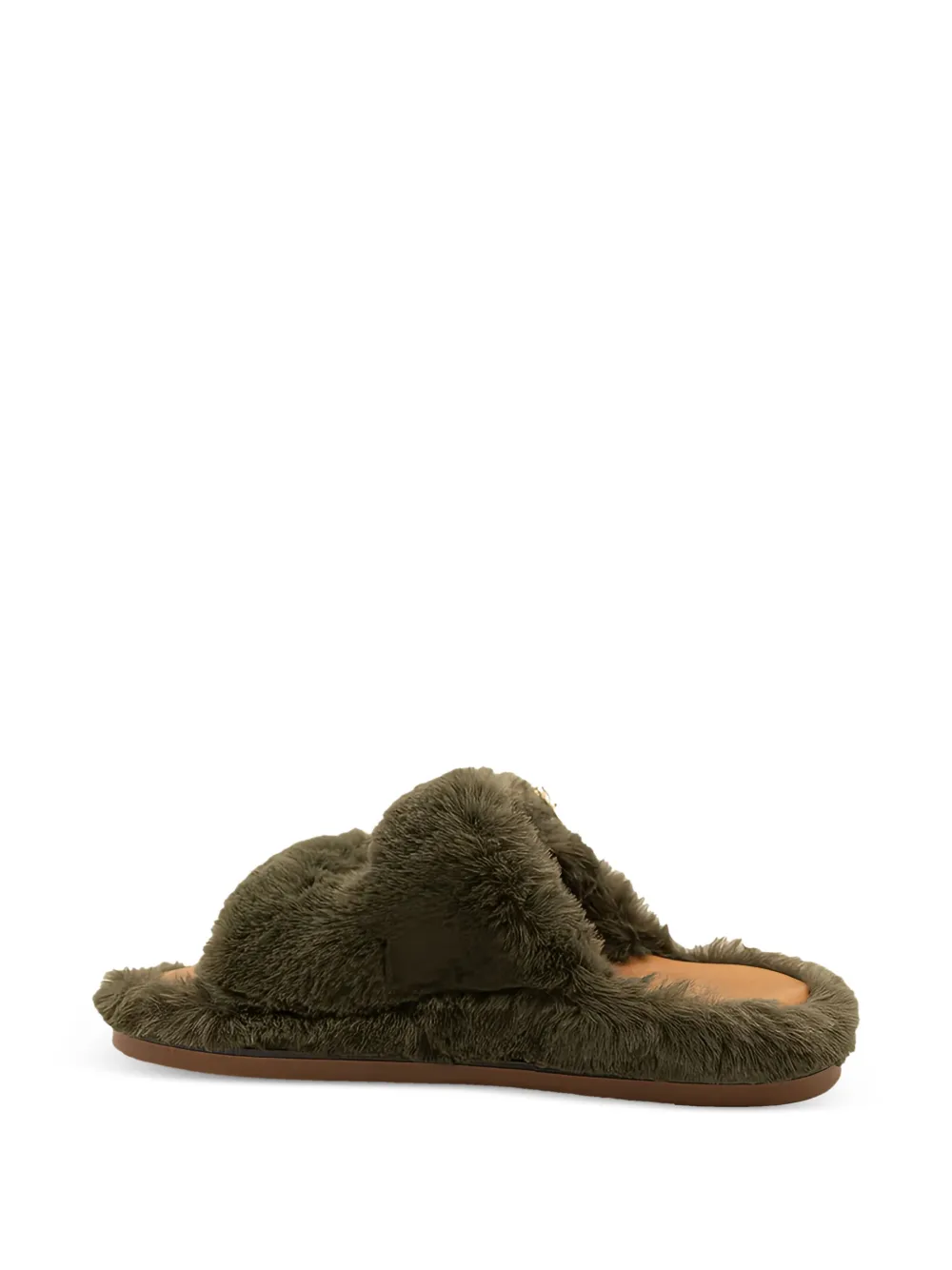 ALIBI Greta double-buckle eco-fur slippers Green