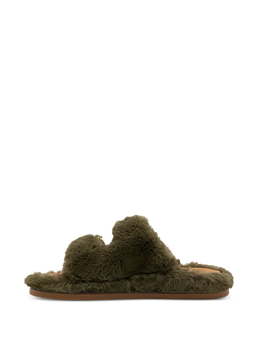 ALIBI Greta double-buckle eco-fur slippers Green