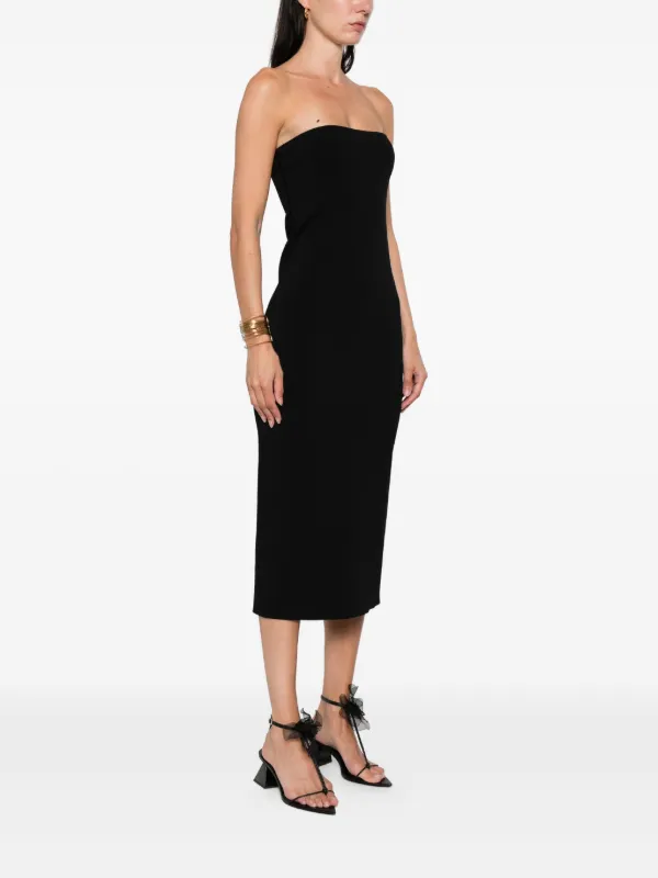 strapless black midi dress Jewel Badgley Mischka Maya Strapless Lace Midi Dress - 2