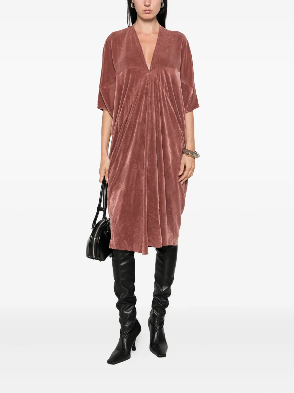Rick Owens Concordians Kite velvet midi dress Roze