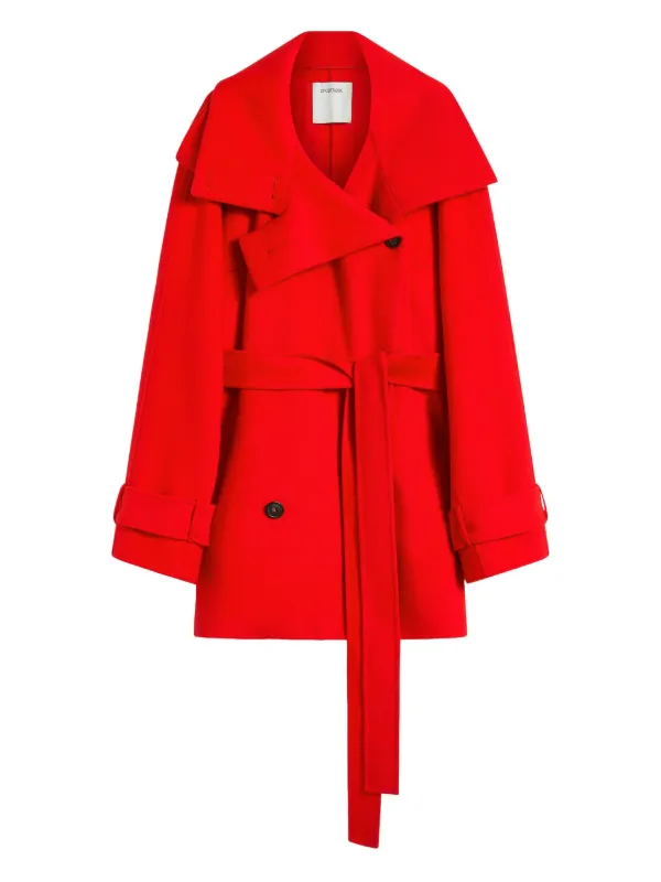 Sportmax Belted Collar Coat in Red