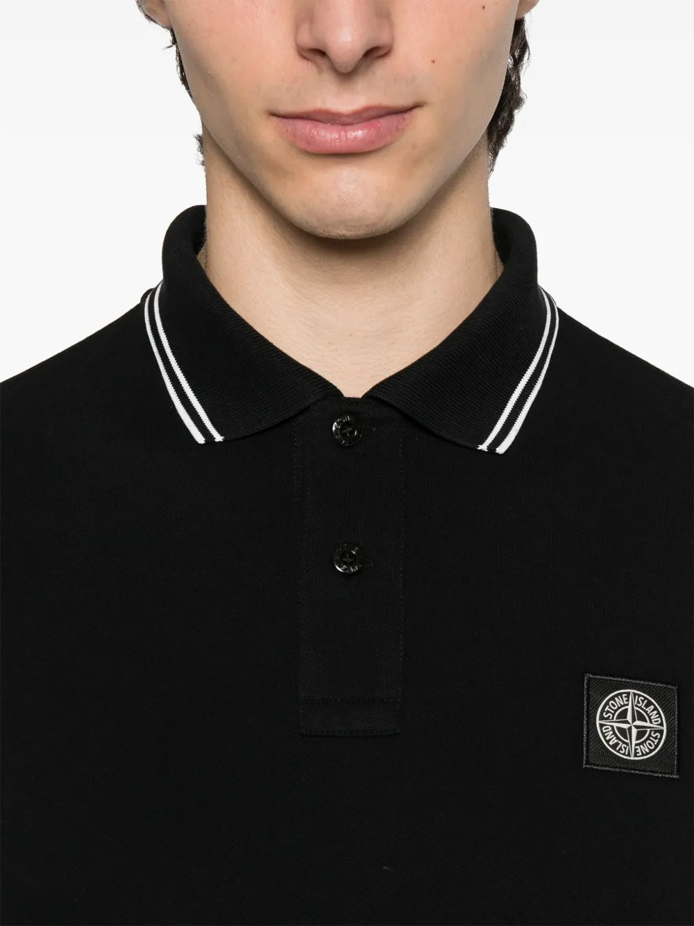 Stone Island Poloshirt met lange mouwen en logo Zwart
