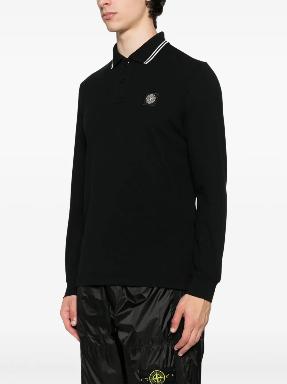 Stone Island Poloshirt met lange mouwen en logo Zwart