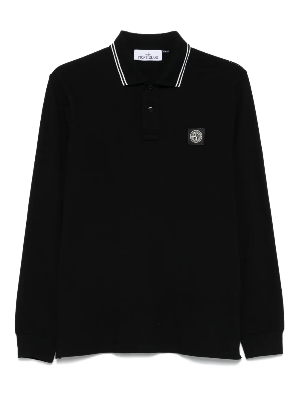Stone Island long-sleeve logo polo shirt | Black | Image 1