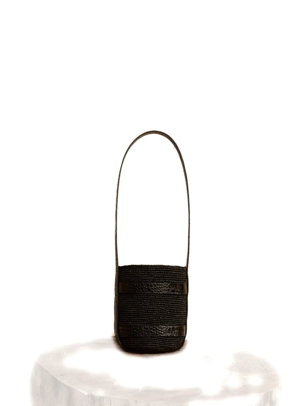 Manebi X Alex Rivière Studio Raffia Leather Shoulder Bag In Black