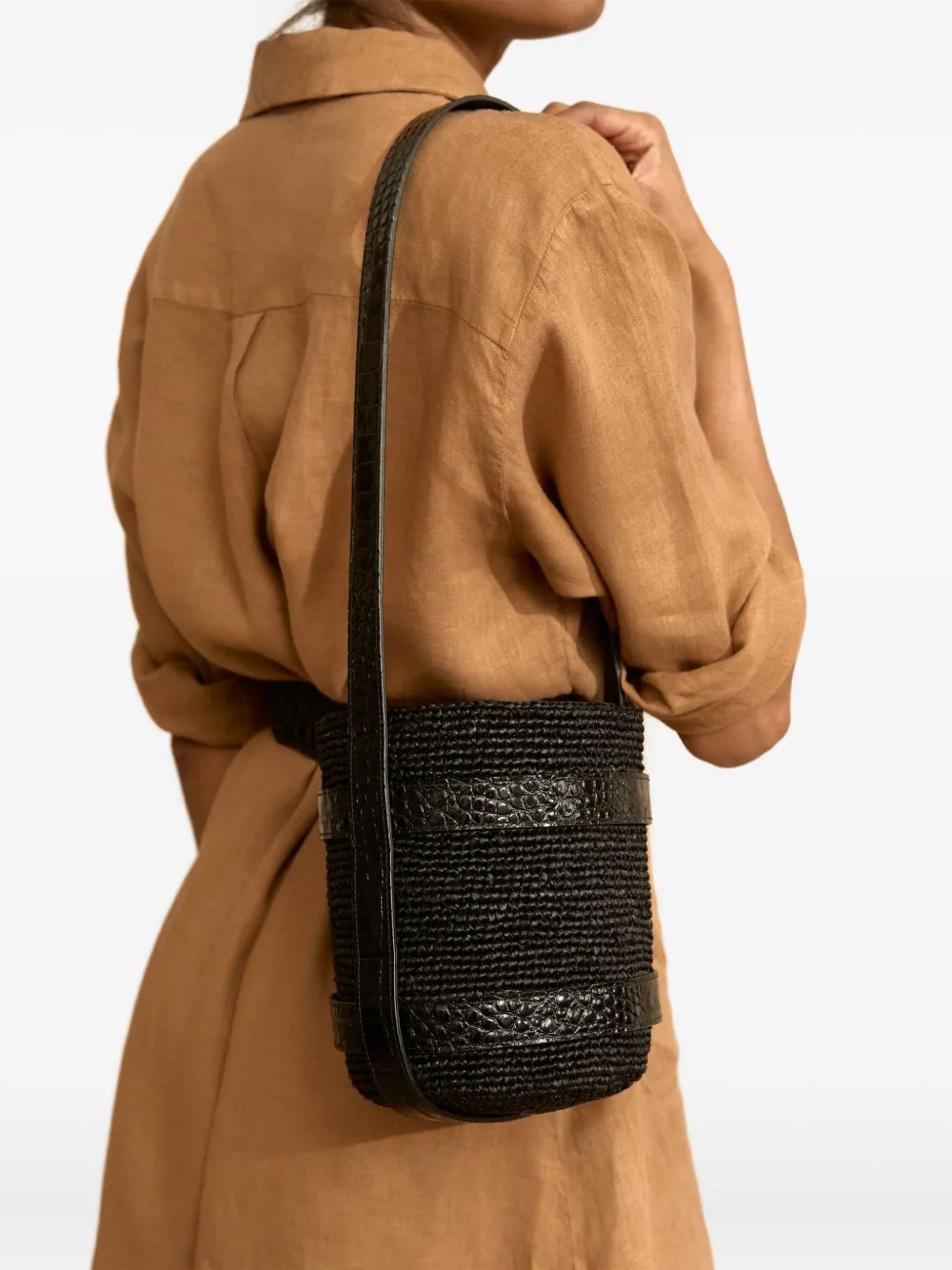Manebi X Alex Rivière Studio Raffia Leather Shoulder Bag In Black